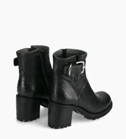 Clearance FREE LANCE Paris Boot biker à boucle - Justy 70 - Cuir lavé embossé python - Noir
