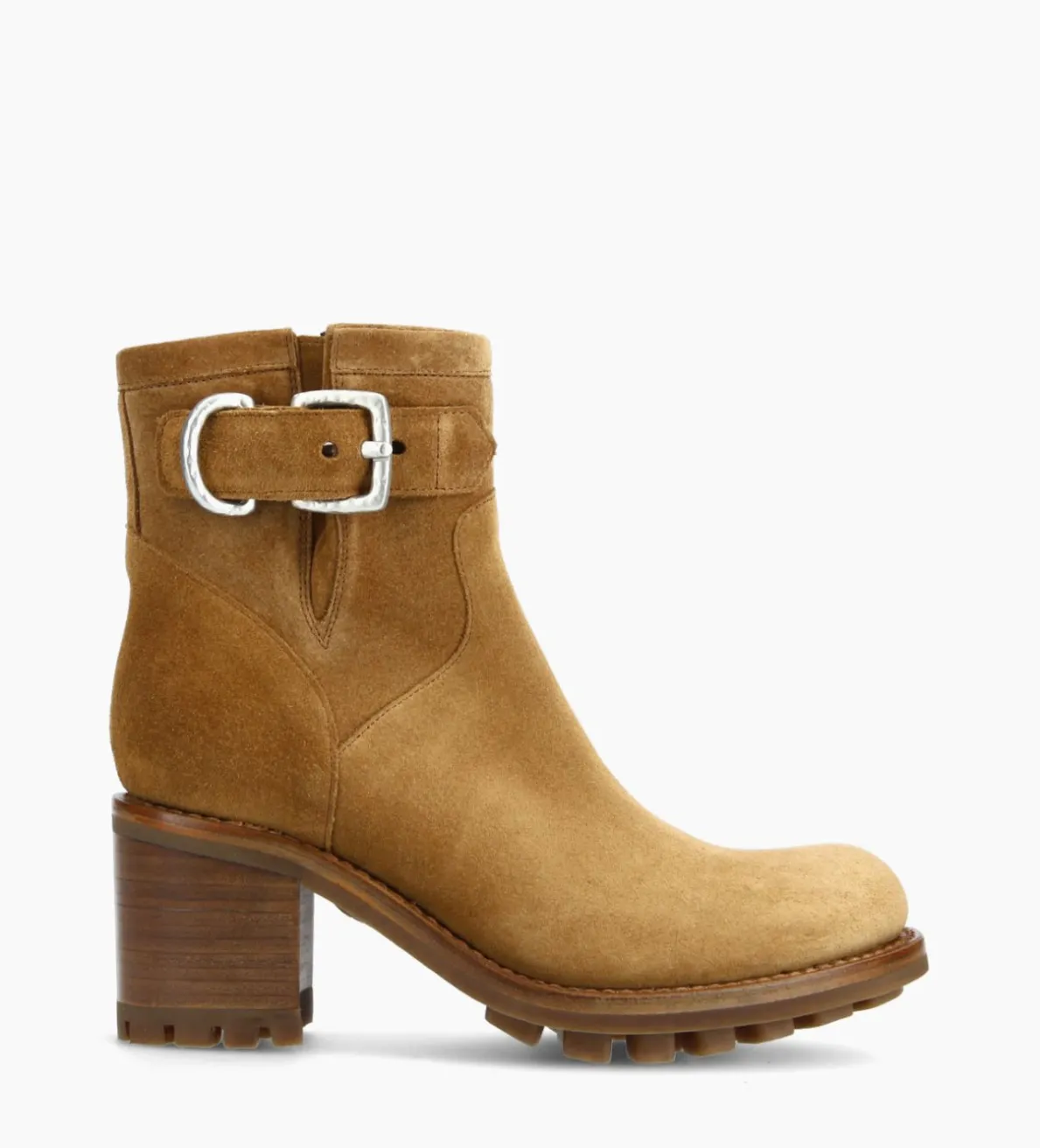 New FREE LANCE Paris Boot biker à boucle - Justy 70 - Cuir velours - Cigare