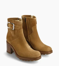 New FREE LANCE Paris Boot biker à boucle - Justy 70 - Cuir velours - Cigare