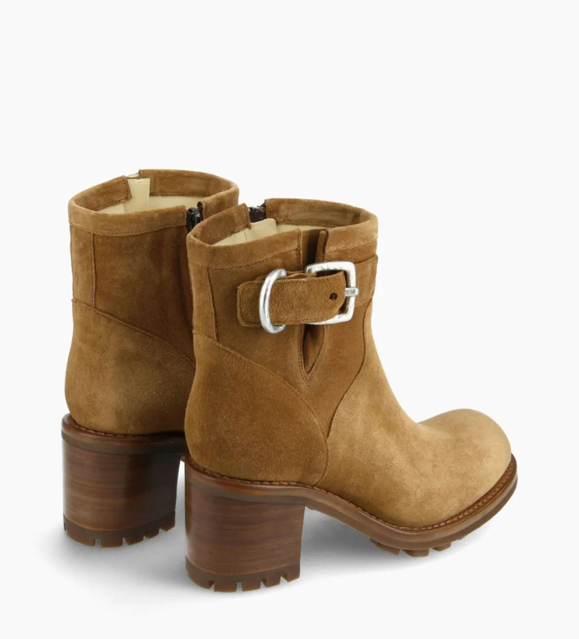New FREE LANCE Paris Boot biker à boucle - Justy 70 - Cuir velours - Cigare
