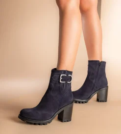Discount FREE LANCE Paris Boot biker à boucle - Justy 90 - Cuir velours - Marine