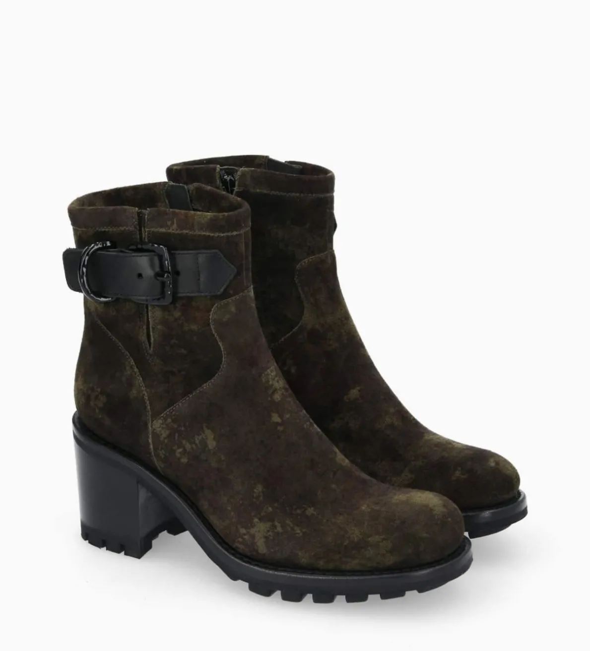 FREE LANCE Paris Boot biker à boucle - Justy 70 - Cuir velours - Camouflage