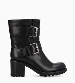 Hot FREE LANCE Paris Boot biker à double boucle - Biker 70 - Cuir lisse - Noir