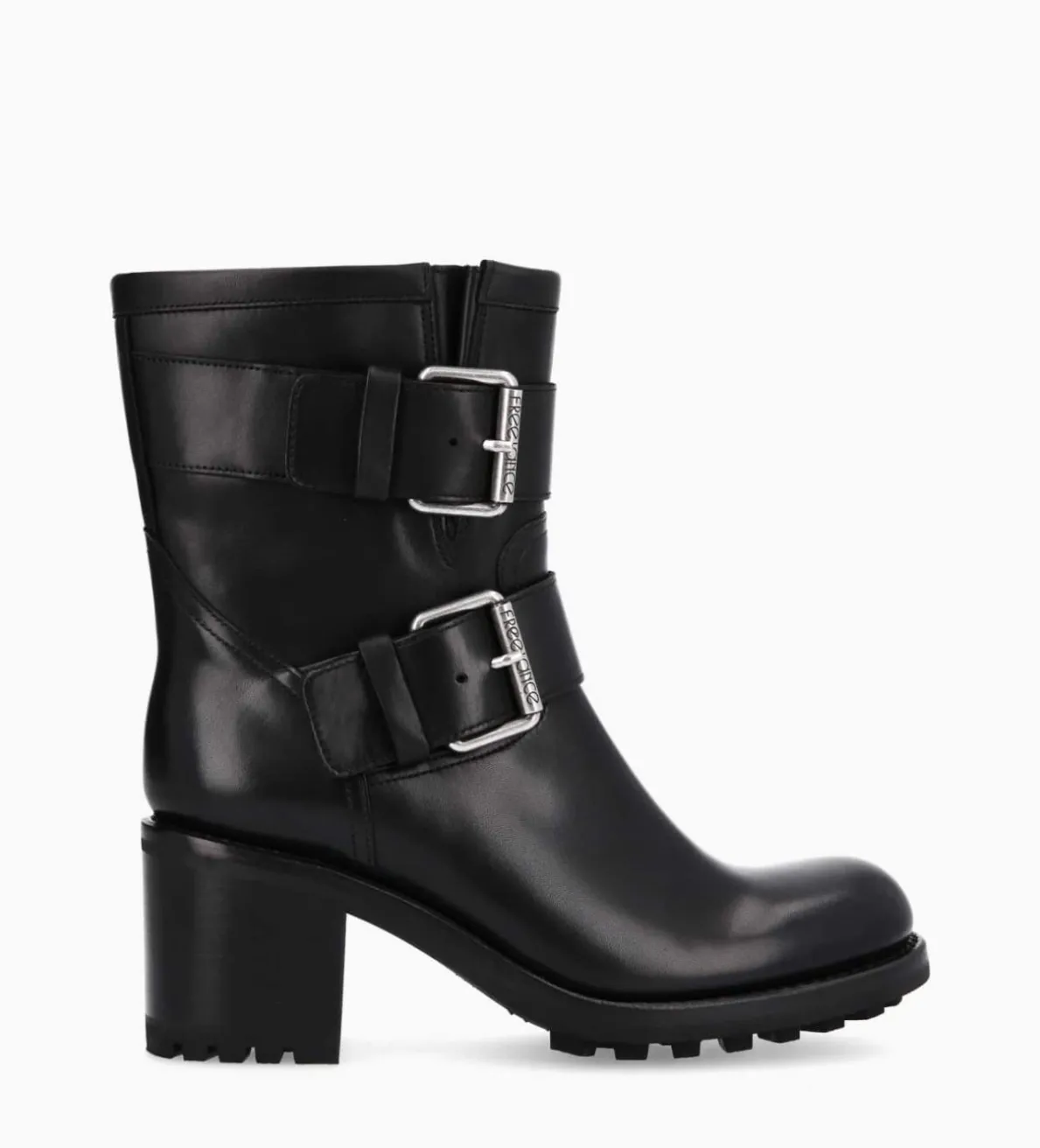 Hot FREE LANCE Paris Boot biker à double boucle - Biker 70 - Cuir lisse - Noir