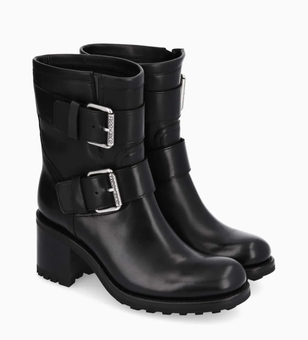 Hot FREE LANCE Paris Boot biker à double boucle - Biker 70 - Cuir lisse - Noir