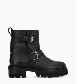 FREE LANCE Paris Boot biker à double boucle - Carrie 45 - Cuir grainé - Noir