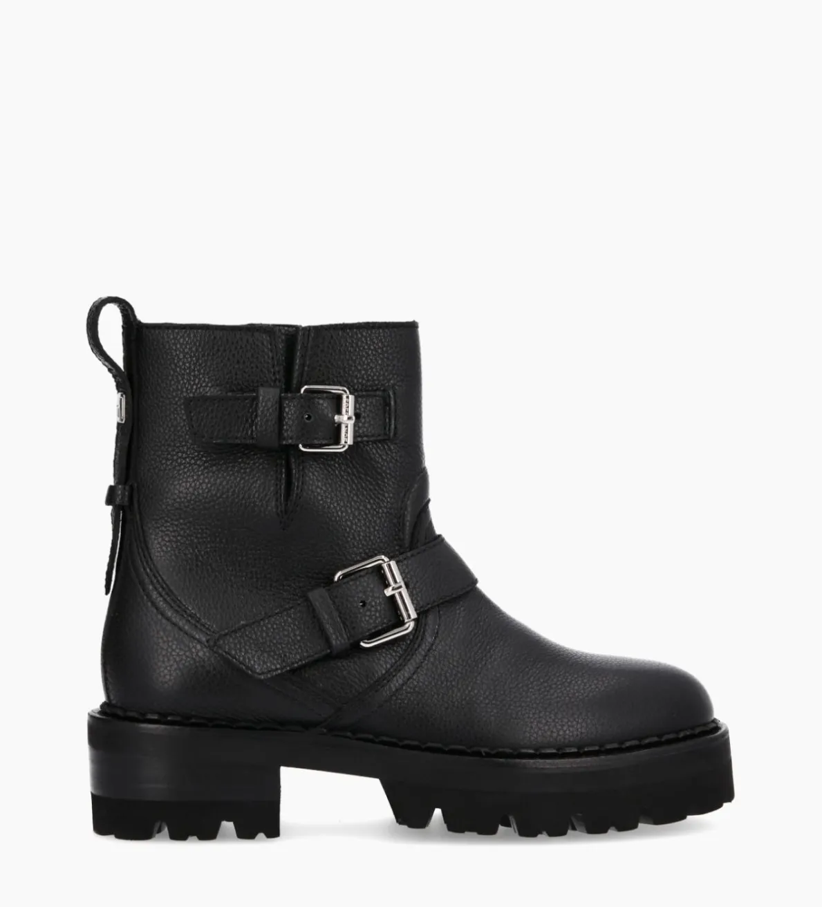 FREE LANCE Paris Boot biker à double boucle - Carrie 45 - Cuir grainé - Noir