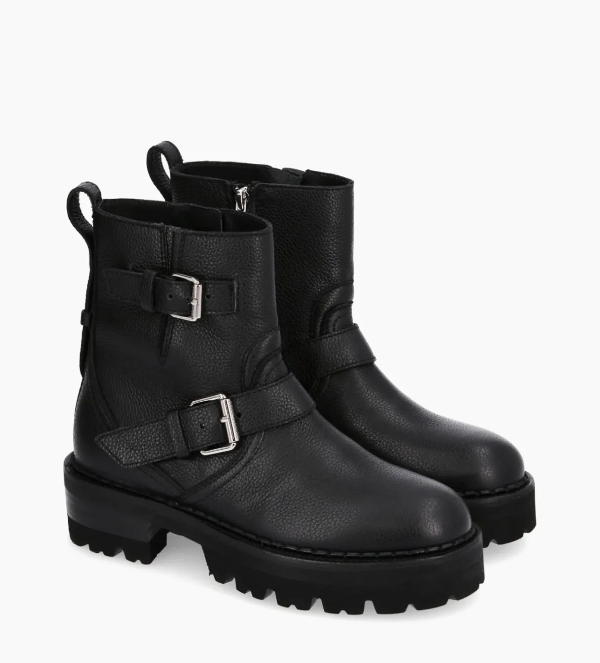 FREE LANCE Paris Boot biker à double boucle - Carrie 45 - Cuir grainé - Noir