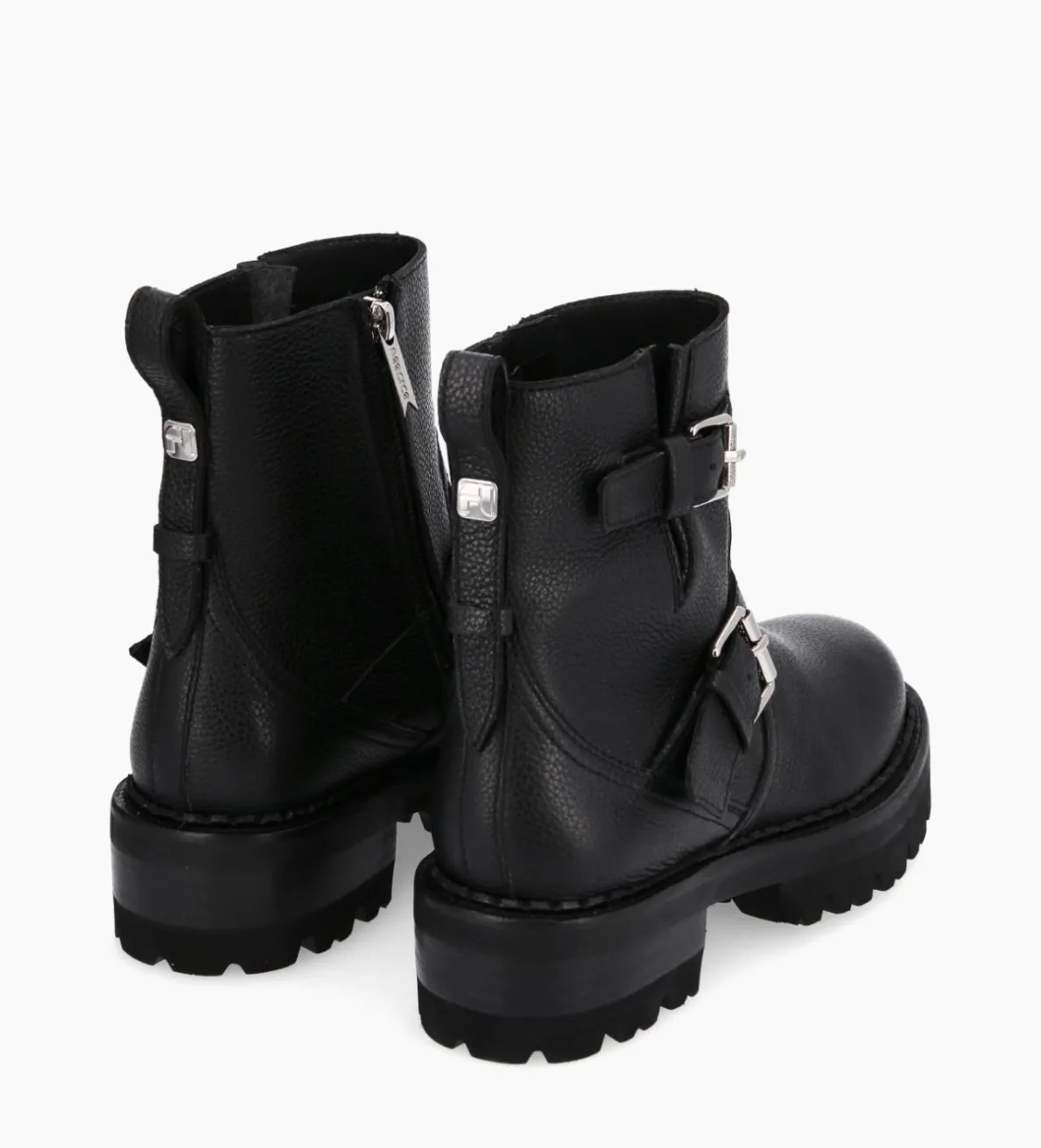 FREE LANCE Paris Boot biker à double boucle - Carrie 45 - Cuir grainé - Noir