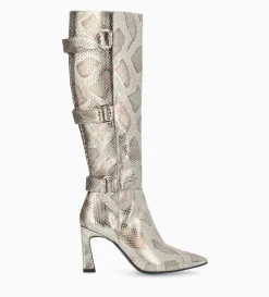New FREE LANCE Paris Botte à talon avec boucles - Cathy 85 - Cuir imprimé serpent - Doré