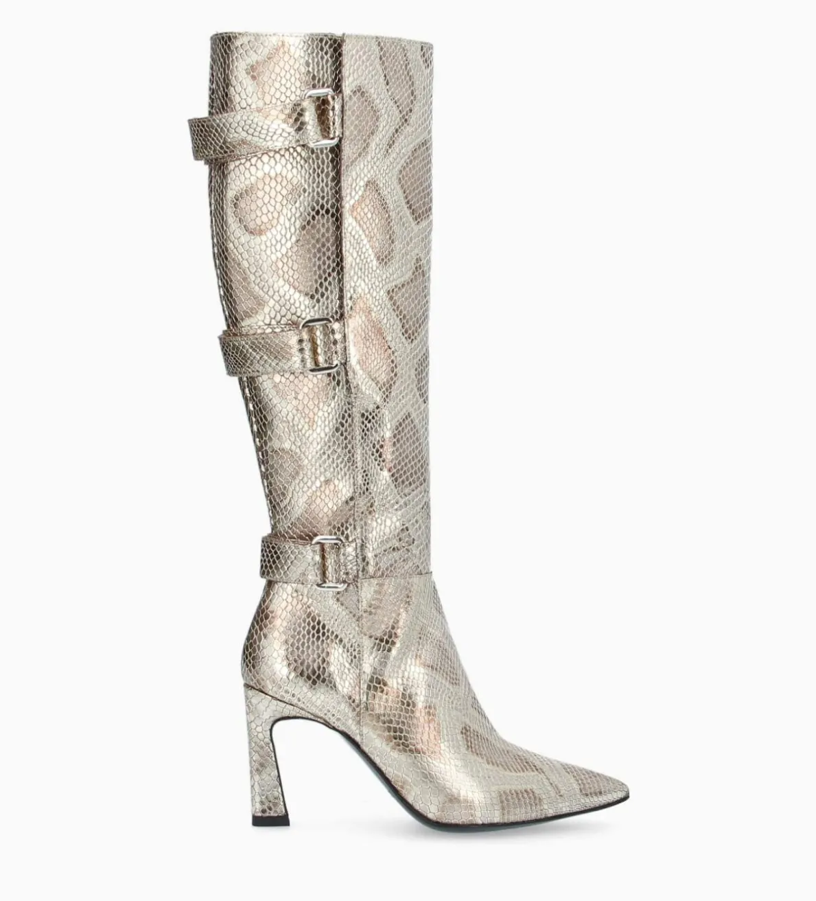 New FREE LANCE Paris Botte à talon avec boucles - Cathy 85 - Cuir imprimé serpent - Doré