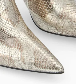 New FREE LANCE Paris Botte à talon avec boucles - Cathy 85 - Cuir imprimé serpent - Doré