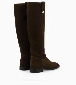 FREE LANCE Paris Botte à talon plat - Joan - Cuir velours - Marron foncé Marronfoncé