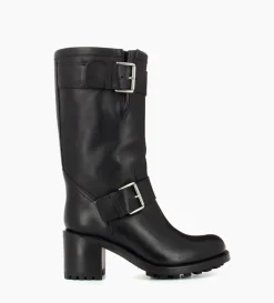 Best FREE LANCE Paris Botte biker à double boucle biker - Biker 70 - Cuir lisse - Noir