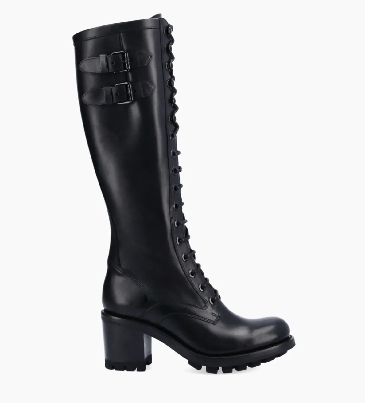FREE LANCE Paris Botte biker lacée à boucle - Justy 70 - Cuir lisse - Noir