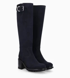 New FREE LANCE Paris Botte biker zippée à boucle - Justy 70 - Cuir velours - Marine