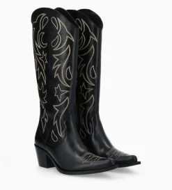 Online FREE LANCE Paris Botte western brodée à talon - Ruby 50 - Cuir de veau lisse brillant - Noir