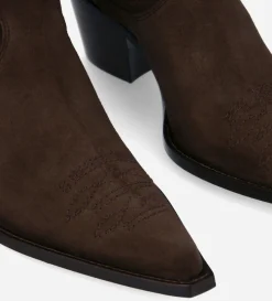 FREE LANCE Paris Botte western brodée à talon - Ruby 50 - Cuir velours - Marron foncé Marronfoncé