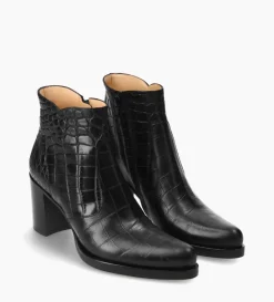 Clearance FREE LANCE Paris Bottine à talon à zip - Paddy 70 - Cuir embossé croco - Noir