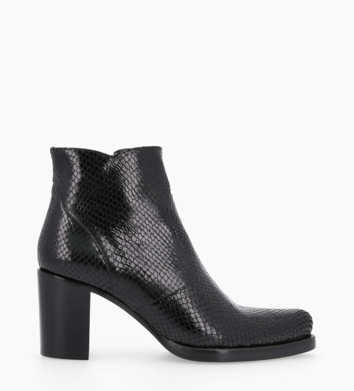 Sale FREE LANCE Paris Bottine à talon à zip - Paddy 70 - Cuir imprimé serpent - Noir
