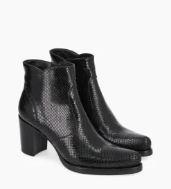 Sale FREE LANCE Paris Bottine à talon à zip - Paddy 70 - Cuir imprimé serpent - Noir