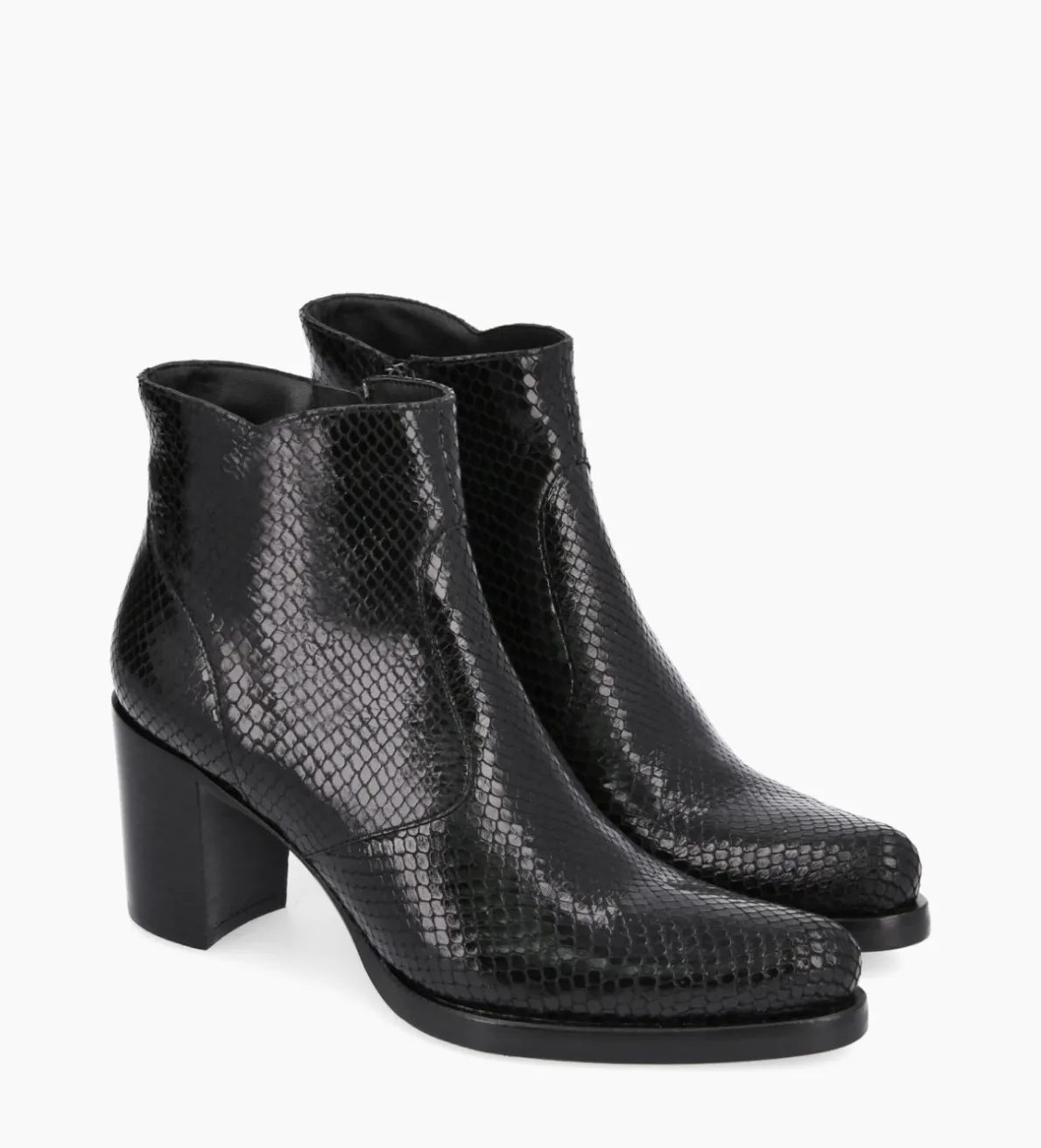 Sale FREE LANCE Paris Bottine à talon à zip - Paddy 70 - Cuir imprimé serpent - Noir