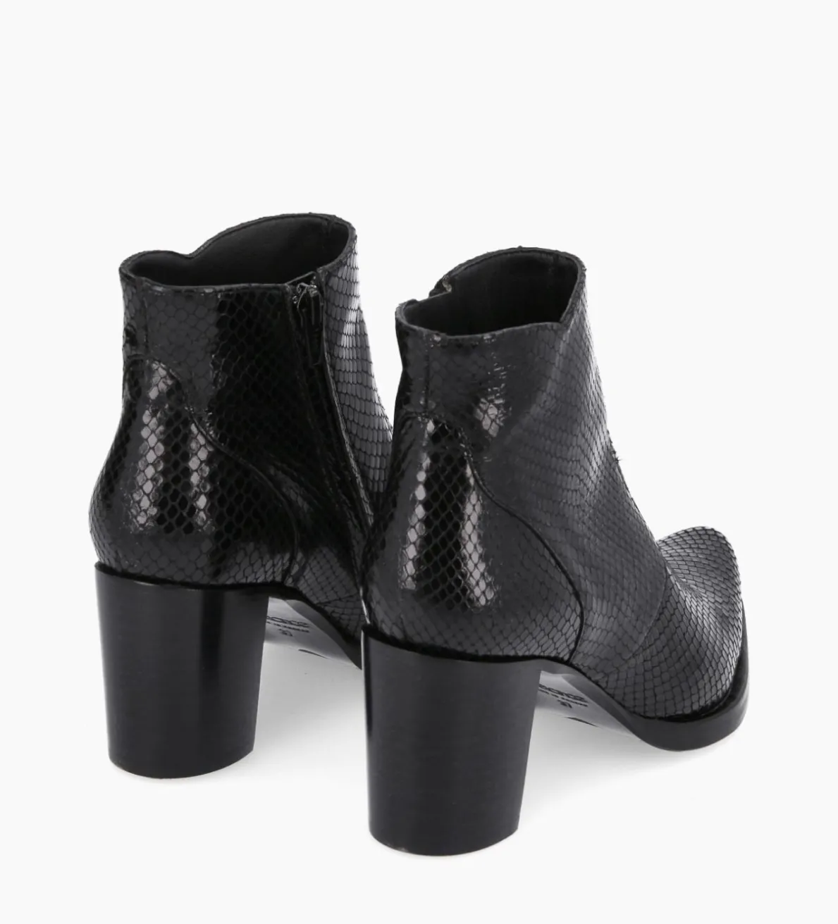 Sale FREE LANCE Paris Bottine à talon à zip - Paddy 70 - Cuir imprimé serpent - Noir