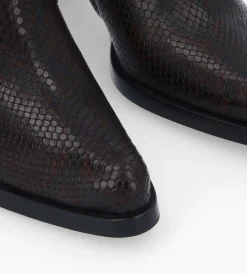 Discount FREE LANCE Paris Bottine à talon à zip - Paddy 70 - Cuir imprimé serpent - Café