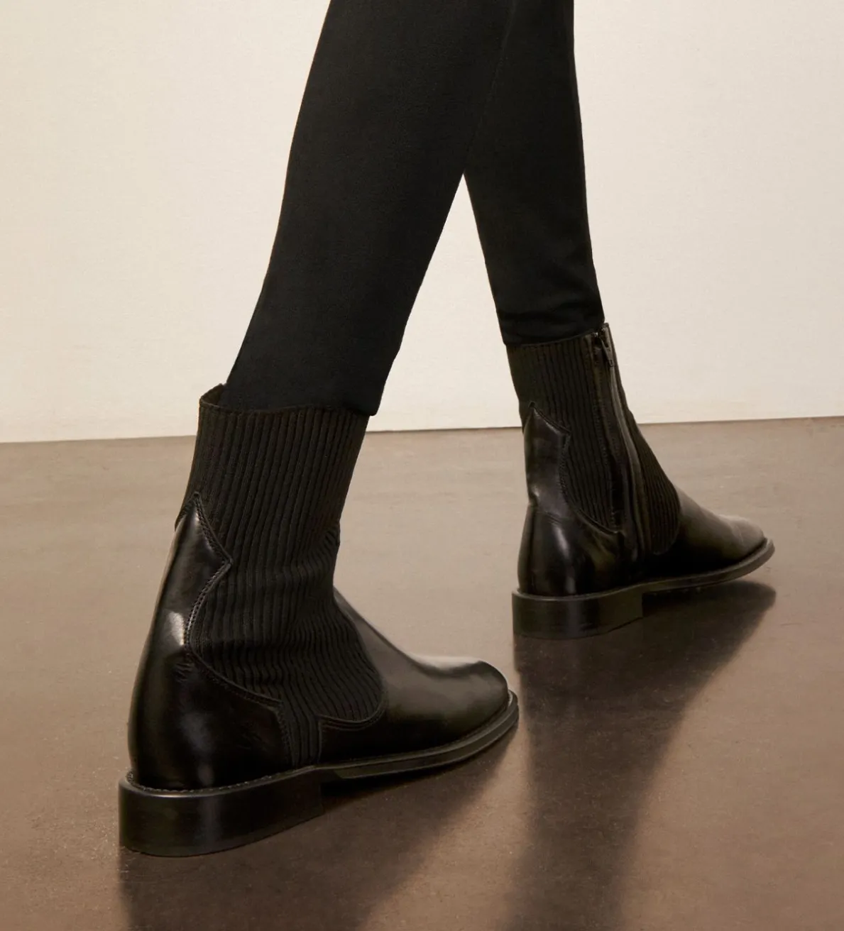 New FREE LANCE Paris Bottine chelsea - Harri 25 - Cuir de veau lisse brillant/Maille - Noir