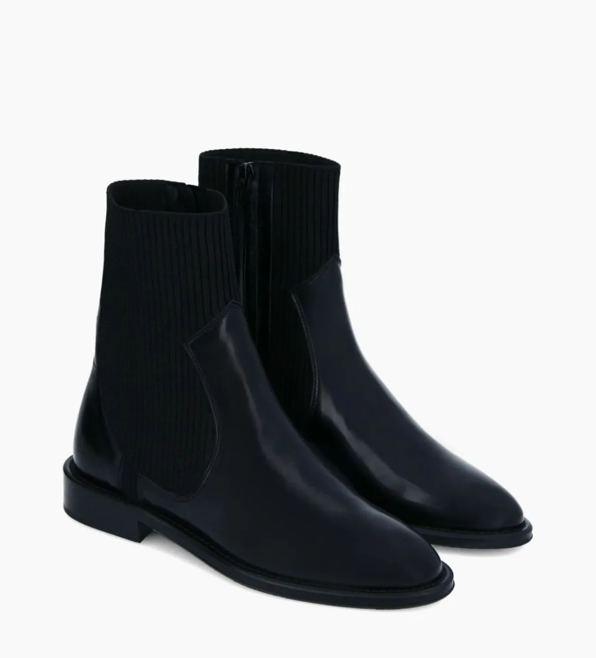 New FREE LANCE Paris Bottine chelsea - Harri 25 - Cuir de veau lisse brillant/Maille - Noir