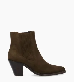 Discount FREE LANCE Paris Bottine chelsea à talon - Jane 70 - Cuir velours - Marron foncé Marronfoncé