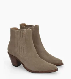 Outlet FREE LANCE Paris Bottine chelsea à talon - Jane 70 - Cuir velours - Grège