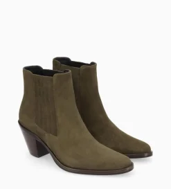 Best FREE LANCE Paris Bottine chelsea à talon - Jane 70 - Cuir velours - Kaki