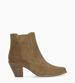 New FREE LANCE Paris Bottine chelsea à talon - Jane 70 - Cuir velours - Taupe