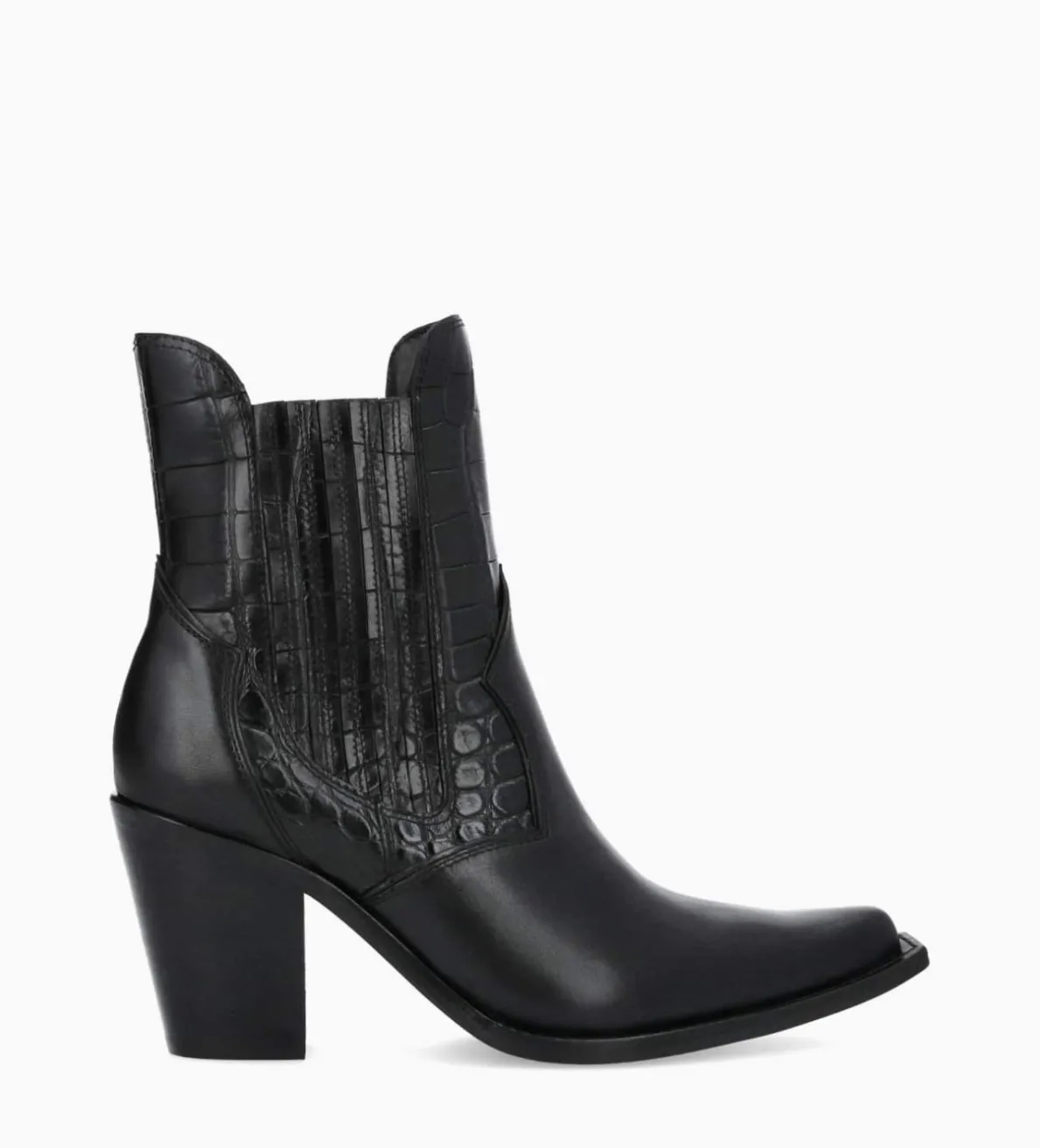 Clearance FREE LANCE Paris Bottine chelsea à talon - Sandy 80 - Cuir imprimé crocodile/Cuir lisse brillant - Noir