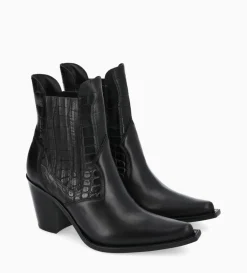 Clearance FREE LANCE Paris Bottine chelsea à talon - Sandy 80 - Cuir imprimé crocodile/Cuir lisse brillant - Noir