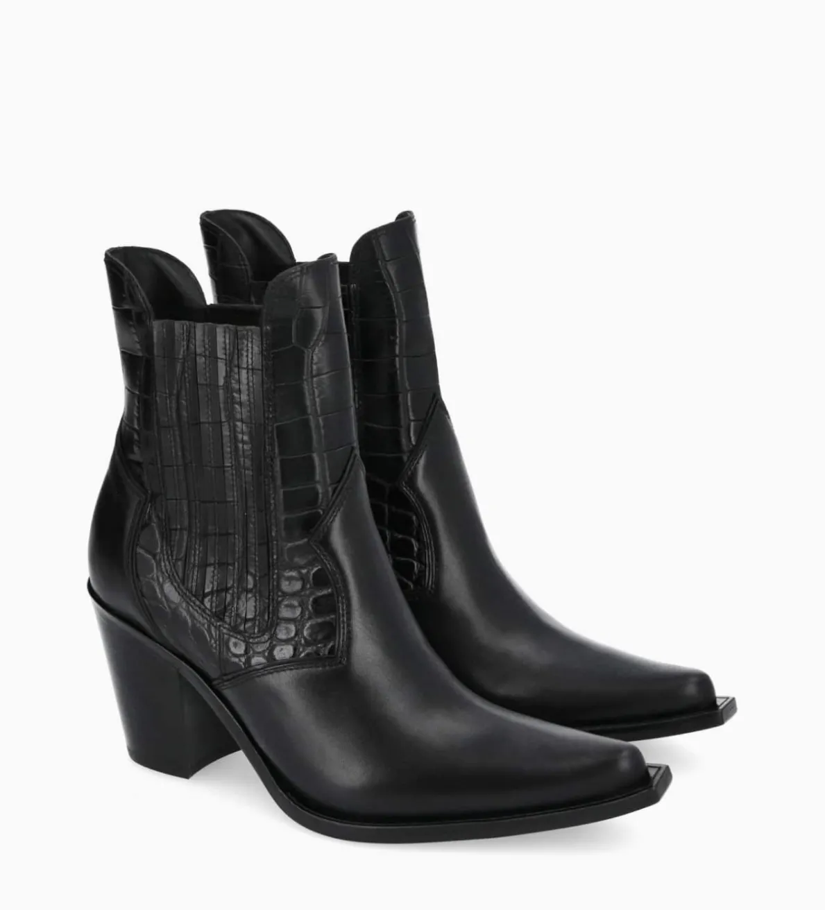 Clearance FREE LANCE Paris Bottine chelsea à talon - Sandy 80 - Cuir imprimé crocodile/Cuir lisse brillant - Noir