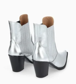 Best FREE LANCE Paris Bottine chelsea à talon - Sandy 80 - Cuir imprimé crocodile/Cuir métallisé - Argent