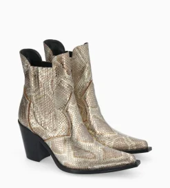 Hot FREE LANCE Paris Bottine chelsea à talon - Sandy 80 - Cuir imprimé serpent - Doré
