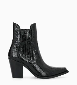 Best FREE LANCE Paris Bottine chelsea à talon - Sandy 80 - Cuir imprimé serpent verni - Noir
