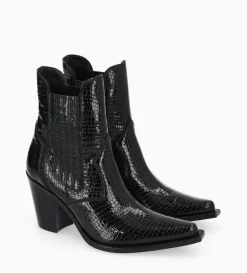 Best FREE LANCE Paris Bottine chelsea à talon - Sandy 80 - Cuir imprimé serpent verni - Noir