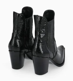 Best FREE LANCE Paris Bottine chelsea à talon - Sandy 80 - Cuir imprimé serpent verni - Noir