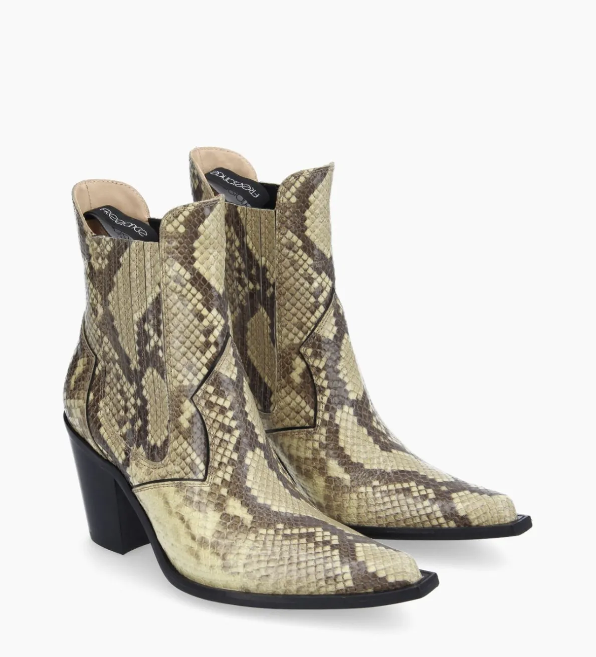 New FREE LANCE Paris Bottine chelsea à talon - Sandy 80 - Cuir imprimé serpent - Naturel