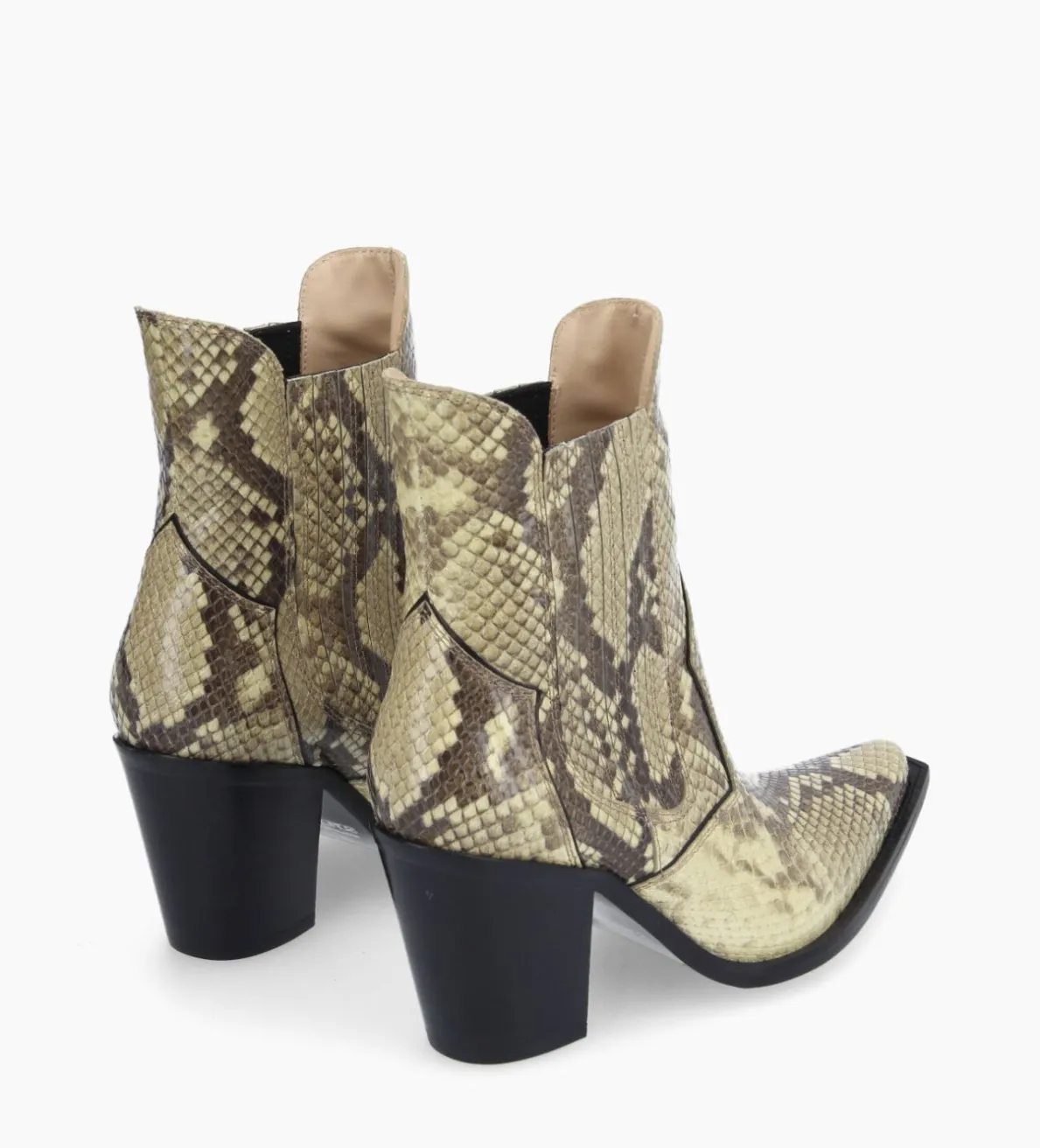 New FREE LANCE Paris Bottine chelsea à talon - Sandy 80 - Cuir imprimé serpent - Naturel
