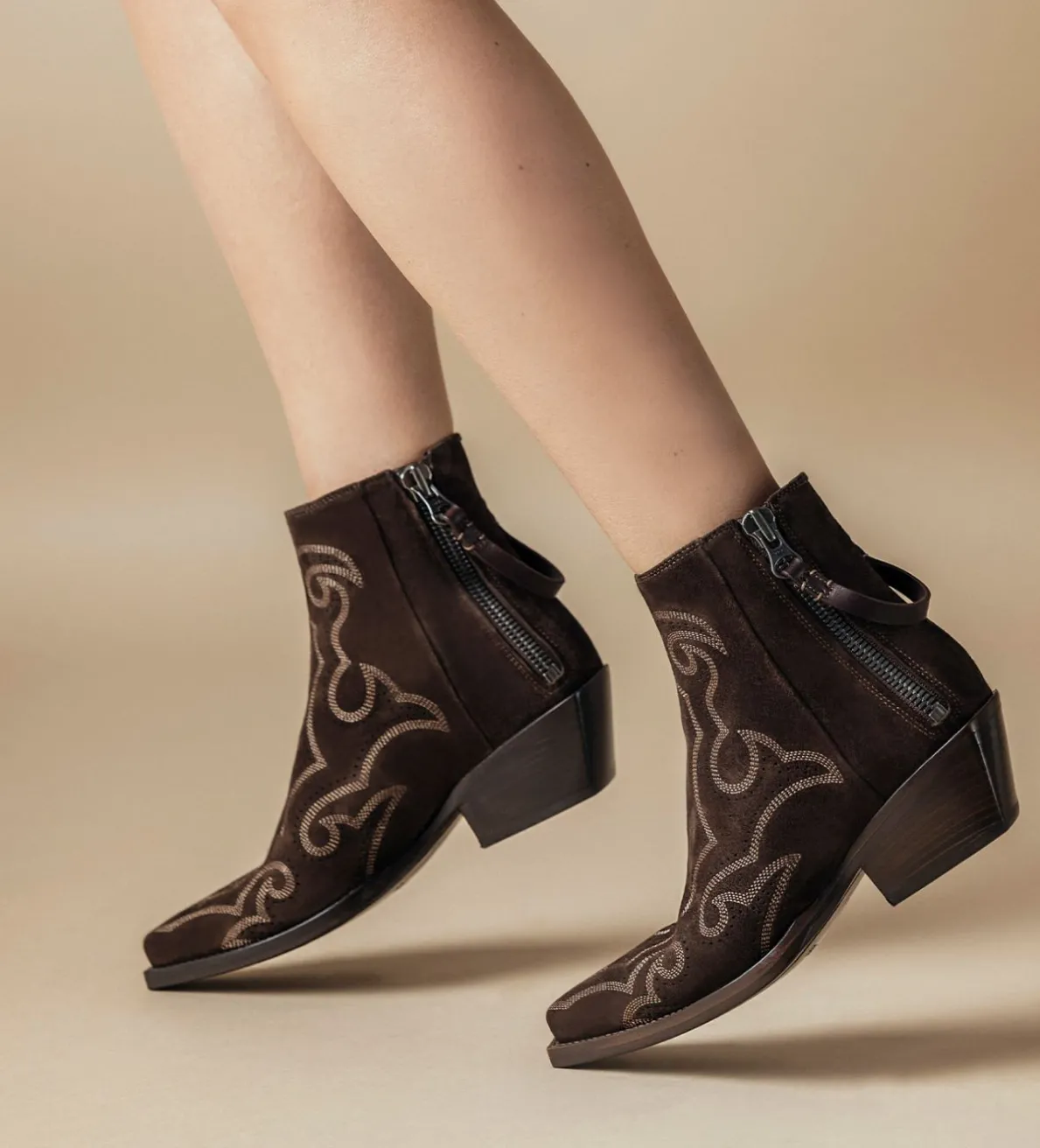 Best FREE LANCE Paris Bottine Western - Calamity 40 - Cuir velours - Marron foncé Marronfoncé