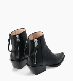 Outlet FREE LANCE Paris Bottine Western brodée - Calamity 40 - Cuir de veau lisse mat - Noir
