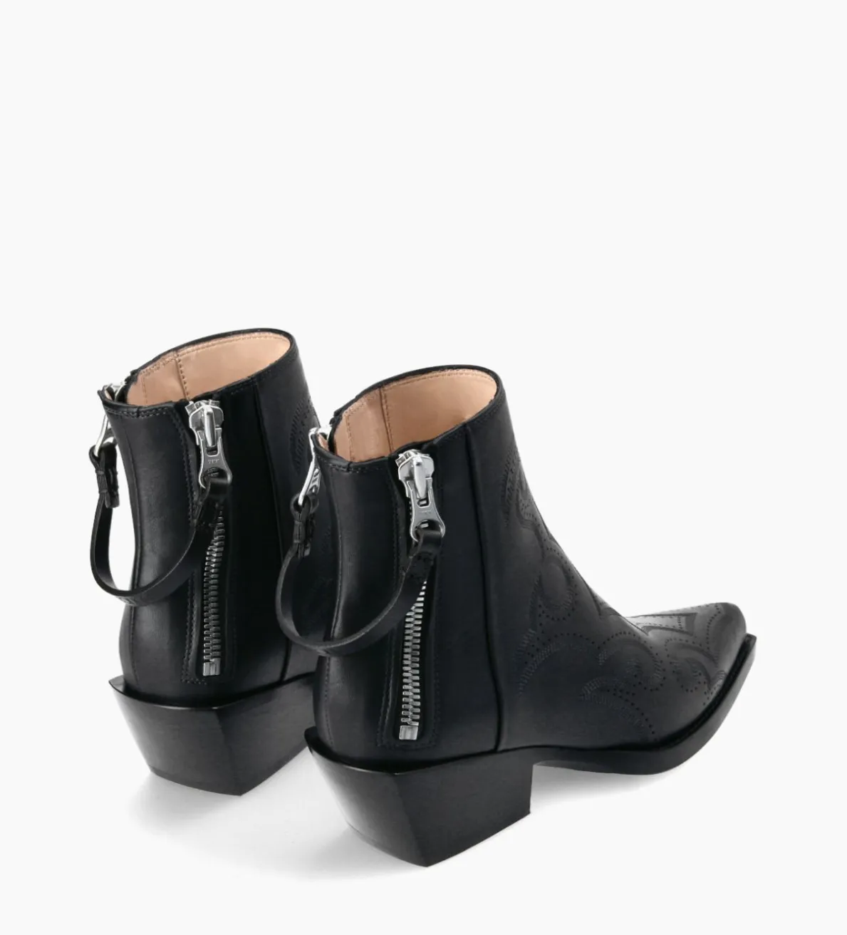 Outlet FREE LANCE Paris Bottine Western brodée - Calamity 40 - Cuir de veau lisse mat - Noir