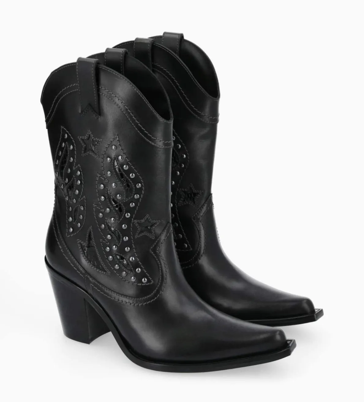 Clearance FREE LANCE Paris Bottine western brodée à talon avec clous - Tippi 80 - Cuir de veau lisse/Cuir imprimé serpent - Noir