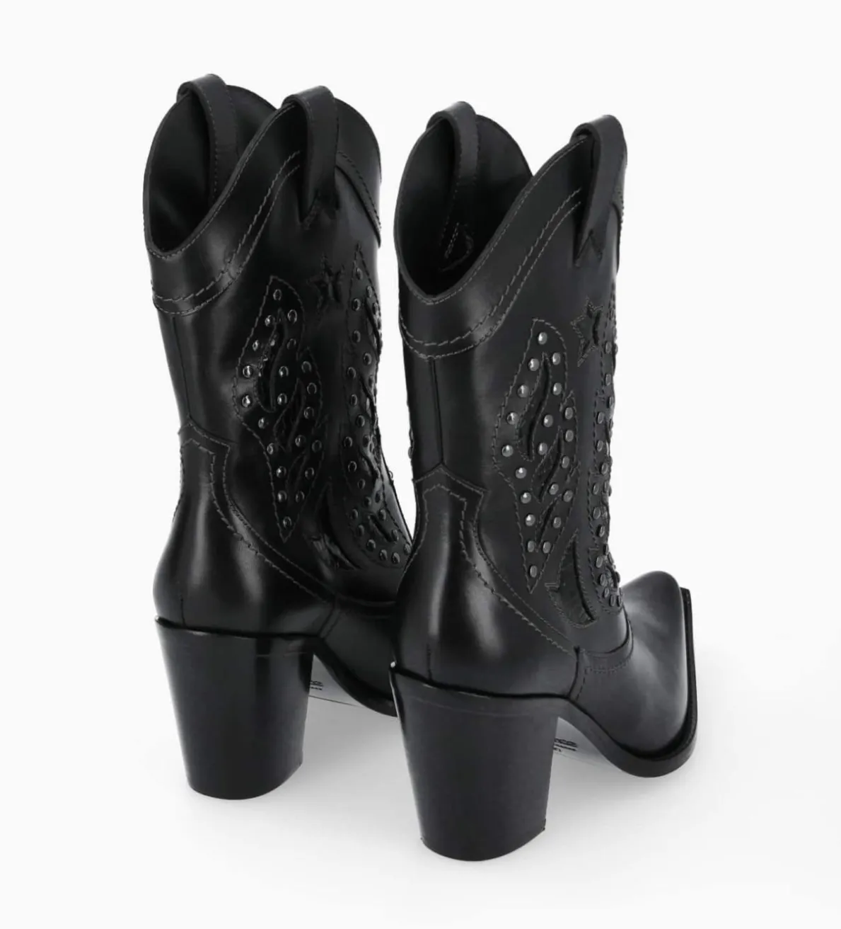 Clearance FREE LANCE Paris Bottine western brodée à talon avec clous - Tippi 80 - Cuir de veau lisse/Cuir imprimé serpent - Noir