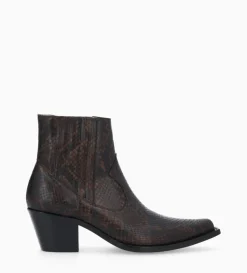 Hot FREE LANCE Paris Bottine western chelsea - Sibelle 50 - Cuir imprimé serpent - Café